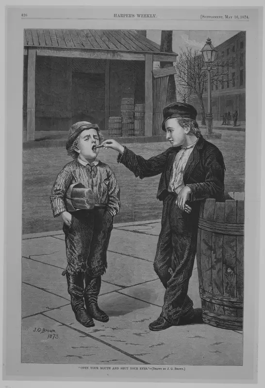 Open Your Mouth and Shut Your Eyes (from "Harper's Weekly") Wall Art by John George Brown - High-Resolution Digital Print