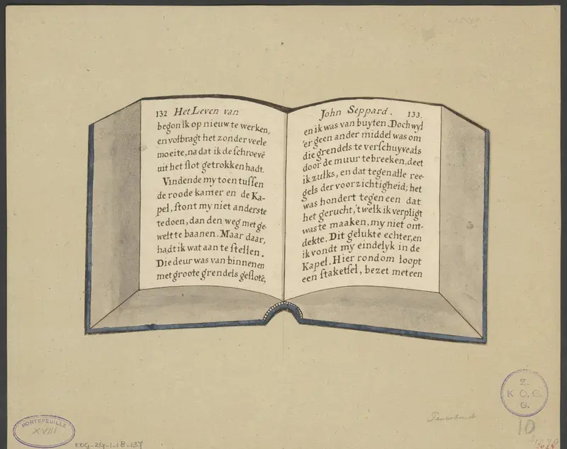Opengeslagen boek met twee pagina's uit Het leven van John Sheppard Wall Art by anonymous - High-Resolution Digital Print