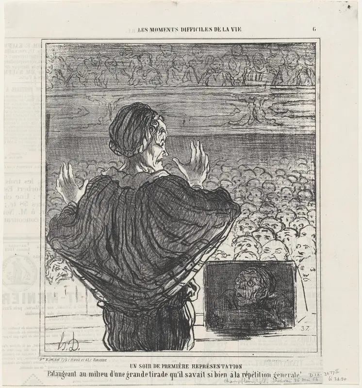 Opening night, from 'The difficult moments of life,' published in Le Charivari, May 26, 1864 Wall Art by Honoré Daumier - High-Resolution Digital Print