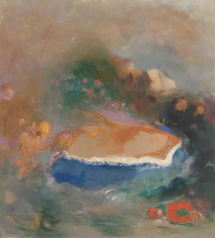 Ophélie, la cape bleue sur les eaux (Ophelia with a Blue Wimple in the Water) Wall Art by Unknown - High-Resolution Digital Print