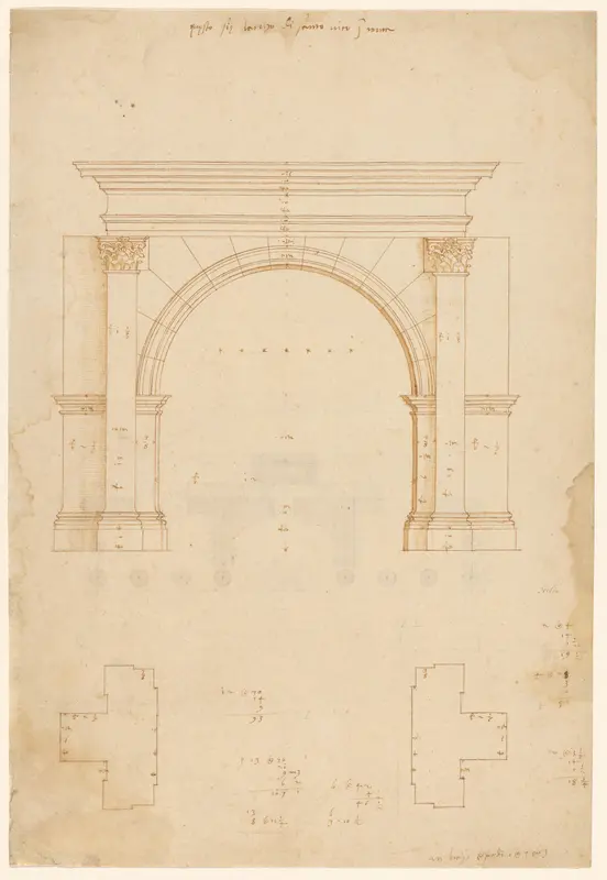Opmetingstekening van de Boog van Galienus in Rome Wall Art by Andrea Palladio - High-Resolution Digital Print