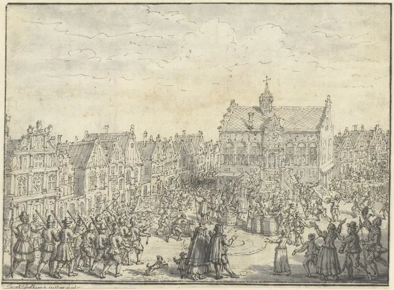 Oproer te Hoorn, over de invoering van nieuwe accijnzen op het bier, in 1470 Wall Art by Jacob Folkema - High-Resolution Digital Print
