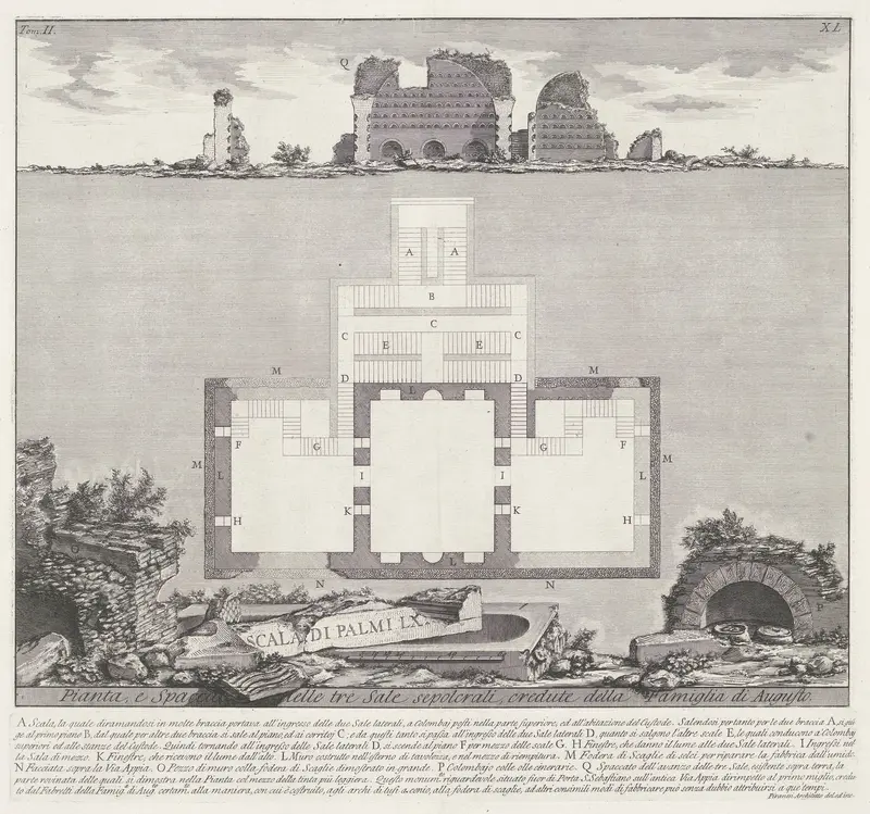 Opstand en plattegrond van graftombe van familie van keizer Augustus Wall Art by Unknown - High-Resolution Digital Print