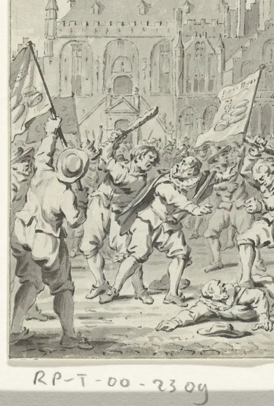 Opstand van het Kaas- en Broodvolk en moord op Claes van Ruyven te Haarlem, 1492 Wall Art by Jacobus Buys - High-Resolution Digital Print