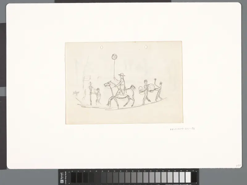 Optocht met ruiter te paard en figuren die instrumenten bespelen Wall Art by Willem Westbroek - High-Resolution Digital Print