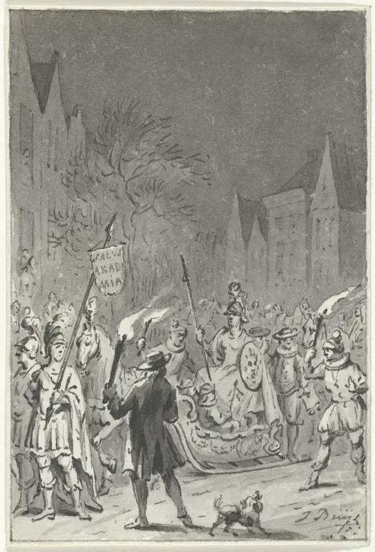 Optocht met slede te Leiden ter herdenking van het tweede eeuwfeest van het ontzet en de stichting van de universiteit, 24 januari 1776 Wall Art by Unknown - High-Resolution Digital Print