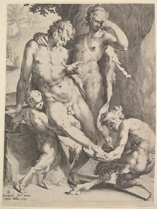 Oreads Removing a Thorn from a Satyr's Foot Wall Art by Jan Muller - High-Resolution Digital Print