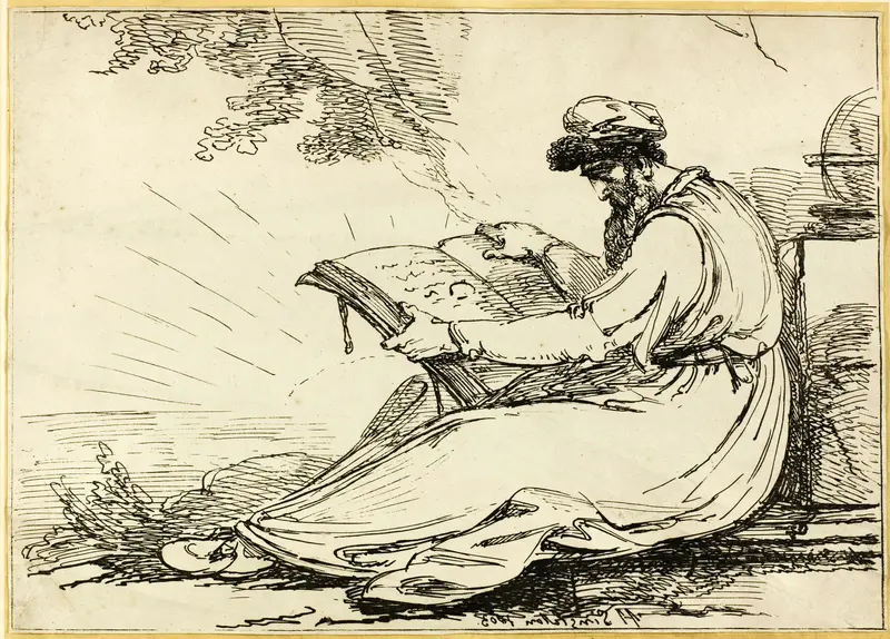 Oriental with a Beard, Reading a Book Wall Art by Henry Singleton - High-Resolution Digital Print