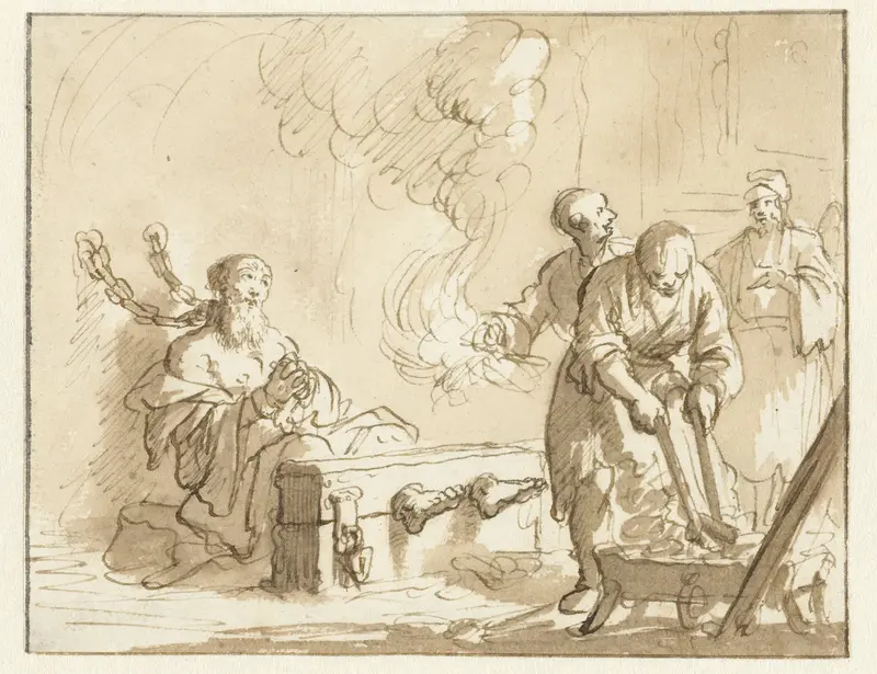 Origenes in de gevangenis met vuur gemarteld Wall Art by Jan Luyken - High-Resolution Digital Print