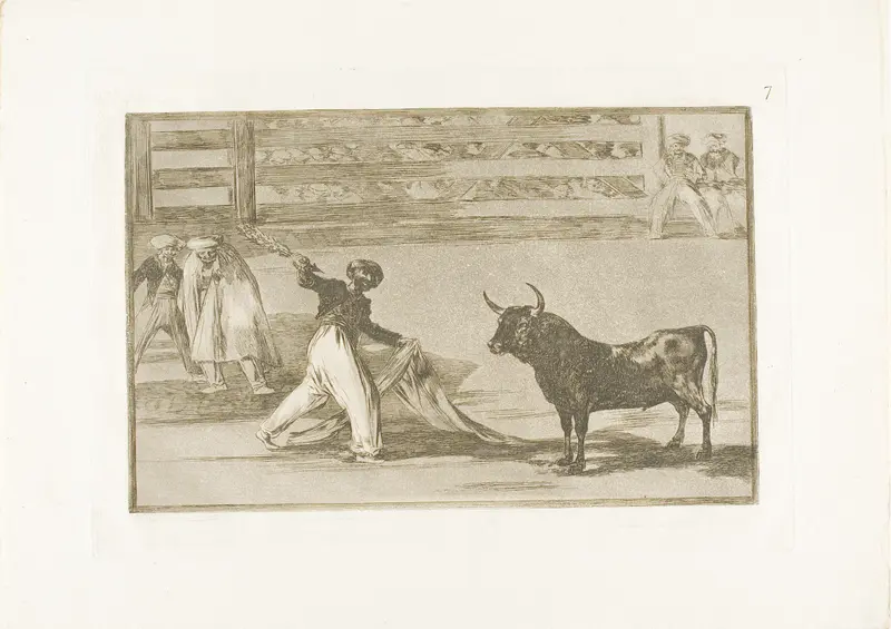 Origin of the harpoons or banderillas, plate seven from The Art of Bullfighting