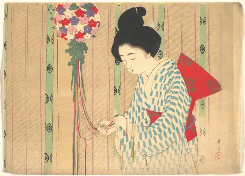 Ornament Ball from kuchie (frontispiece) of a novel Wall Art by Mizuno Toshikata - High-Resolution Digital Print