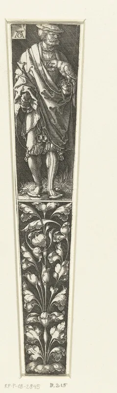 Ornament met een heer die een papegaai op zijn hand houdt Wall Art by Unknown artist - High-Resolution Digital Print