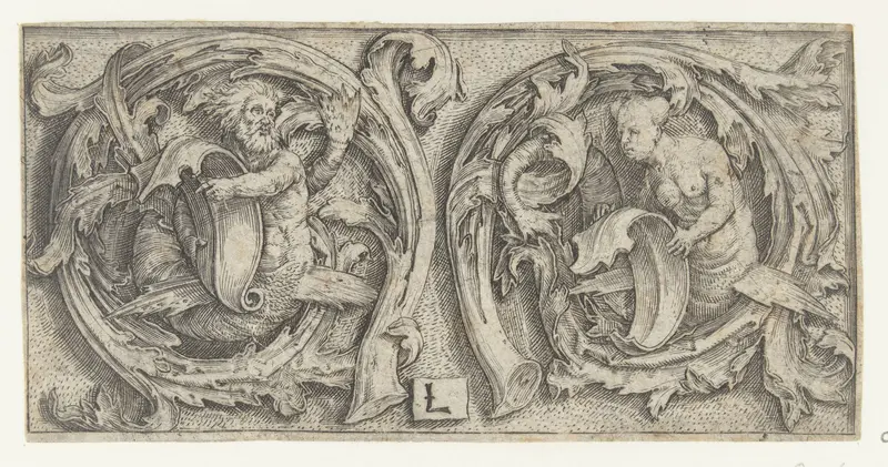 Ornament met triton en sirene Wall Art by Unknown - High-Resolution Digital Print