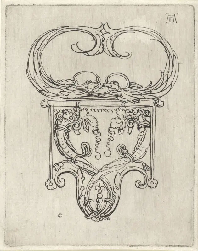 Ornament met twee dolfijnen en hoornen des overvloeds Wall Art by Wenceslaus Hollar - High-Resolution Digital Print
