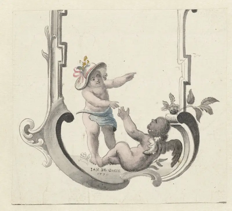 Ornament met twee spelende putti Wall Art by Jan de Goeje - High-Resolution Digital Print