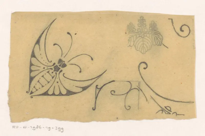 Ornament met vlinder en een plant Wall Art by Reinier Willem Petrus de Vries (1874-1953) - High-Resolution Digital Print