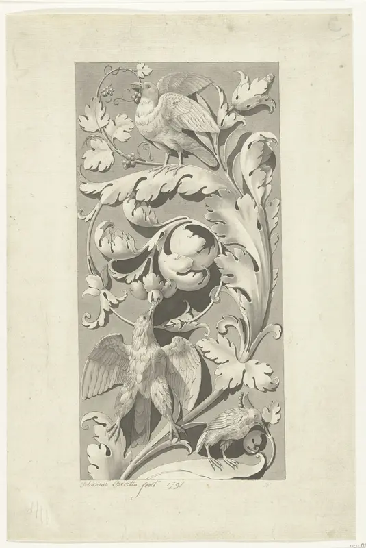Ornament van bladranken en vogels Wall Art by Johannes Beretta - High-Resolution Digital Print