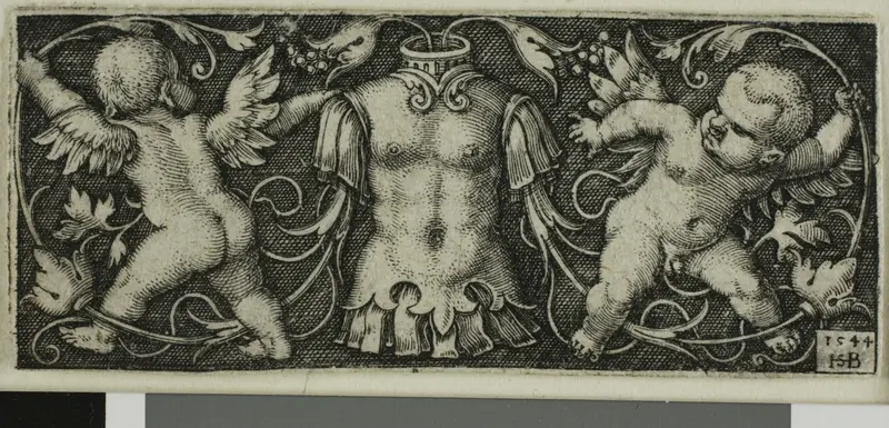 Ornament with Armor and Two Genii, from Four Vignettes