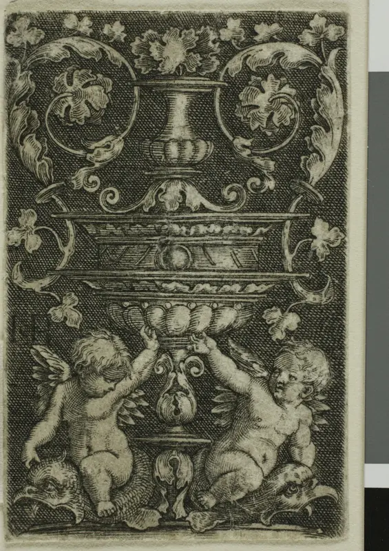 Ornament with Vase and Two Genii at Foot Wall Art by Jacob Binck - High-Resolution Digital Print