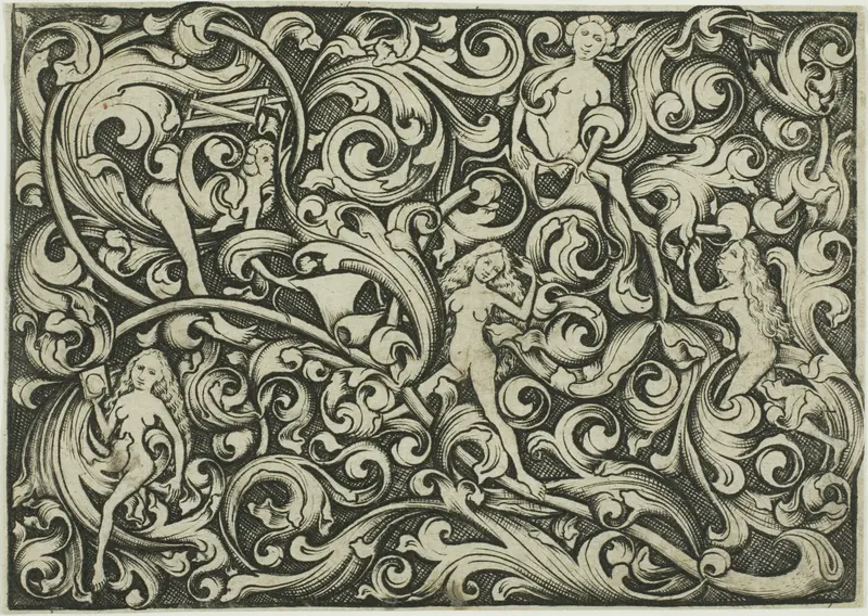 Ornament with Women Fighting Wall Art by Master E.S. - High-Resolution Digital Print