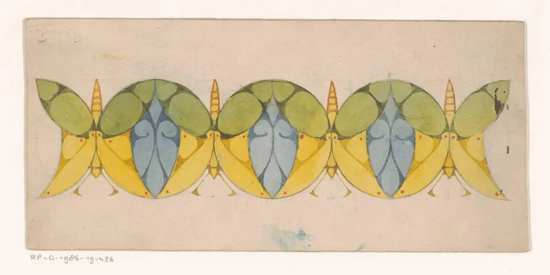 Ornamenteel patroon met cirkels en vlinderpatroon Wall Art by Reinier Willem Petrus de Vries (1874-1953) - High-Resolution Digital Print