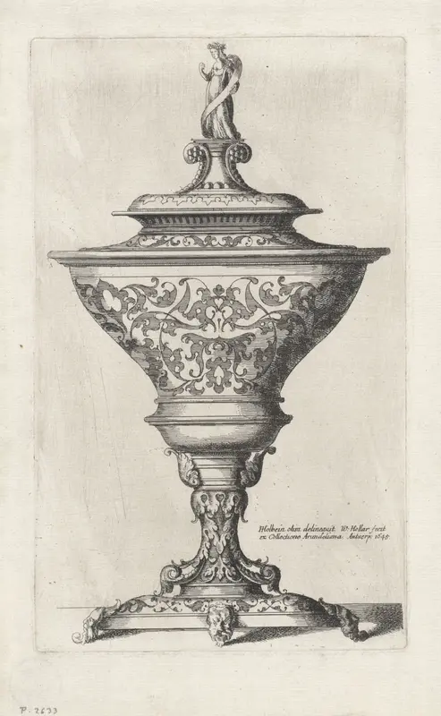 Ornamentele bokaal met staande vrouw Wall Art by Unknown - High-Resolution Digital Print