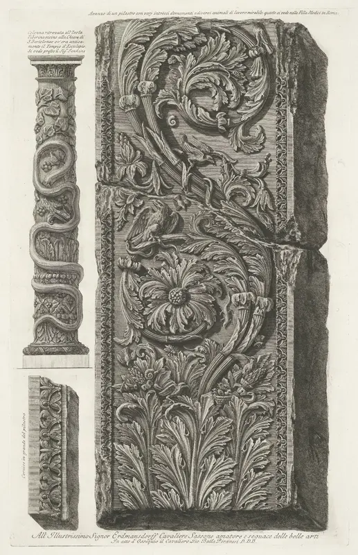 Ornamentele pilaster en zuil met kronkelende slang Wall Art by Unknown - High-Resolution Digital Print