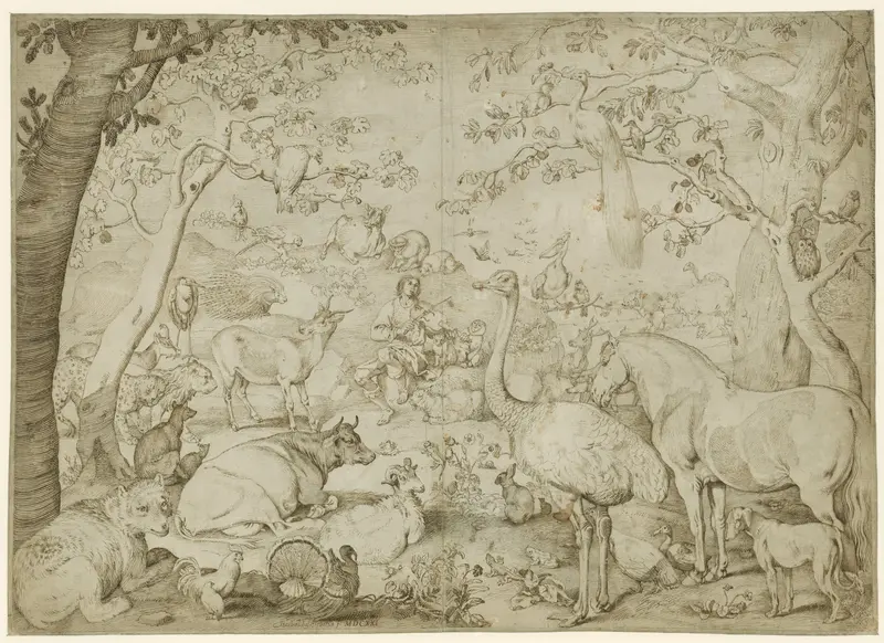 Orpheus Charming the Animals in a Landscape Wall Art by Unknown - High-Resolution Digital Print
