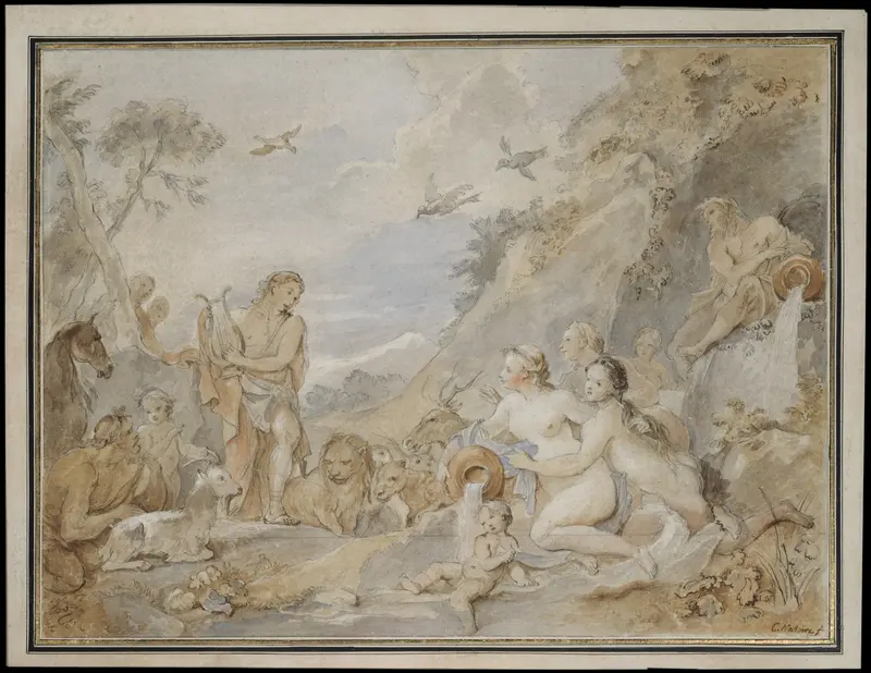 Orpheus Charming the Nymphs, Dryads, and Animals Wall Art by Charles Joseph Natoire - High-Resolution Digital Print