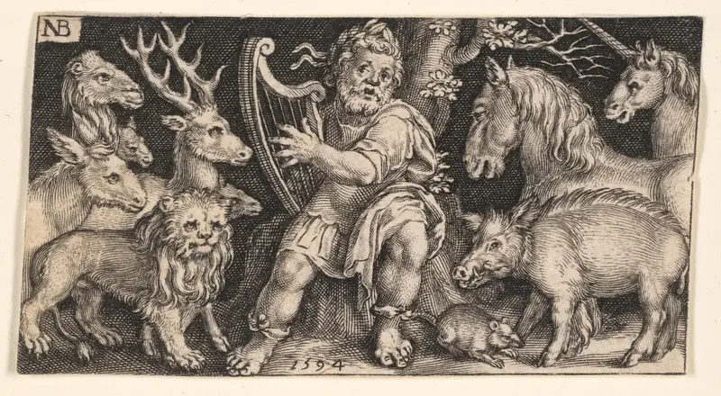 Orpheus from Fighting Chimeras and Scenes from Aesop's Fables Wall Art by Nicolaes de Bruyn - High-Resolution Digital Print