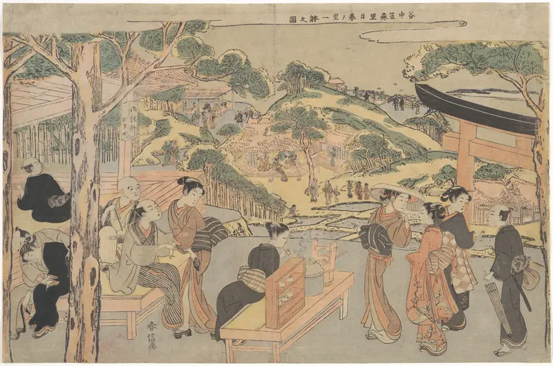 Osen of the Kagiya Teahouse at Kasamori Shrine with a View of Nippori in Yanaka
