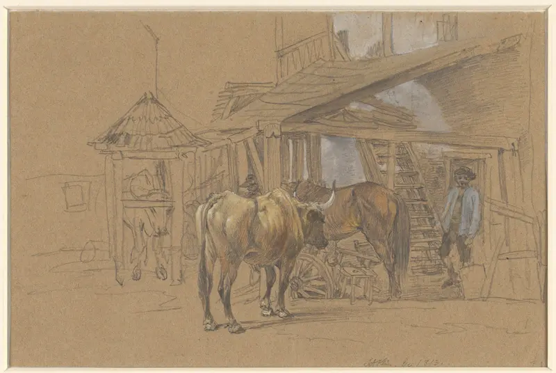 Ossen en een paard bij de hoefsmid Wall Art by Johann Adam Klein - High-Resolution Digital Print