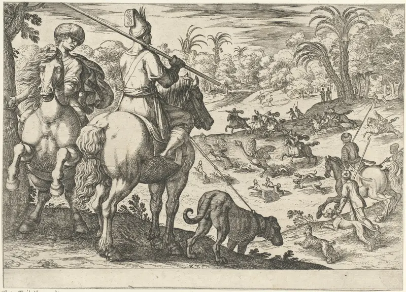 Ostrich Hunt, from "Hunting Scenes VI" Wall Art by Antonio Tempesta - High-Resolution Digital Print