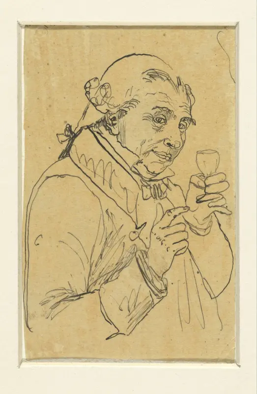 Oud heertje in 18e eeuws kostuum, in de linkerhand een glas wijn heffend Wall Art by Rodolphe Bresdin - High-Resolution Digital Print