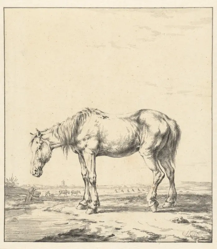Oud paard bij een water staande Wall Art by Jan Kobell (II) - High-Resolution Digital Print