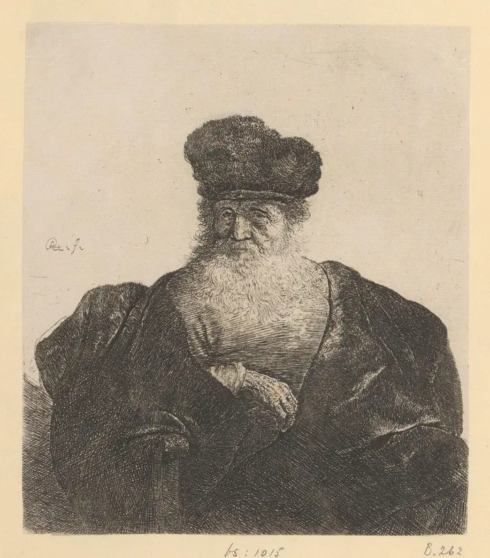 Oude, bebaarde man met bontmuts en fluwelen mantel Wall Art by anonymous - High-Resolution Digital Print