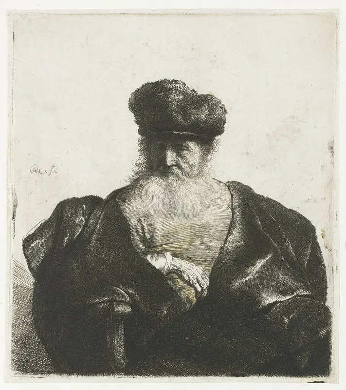 Oude, bebaarde man met bontmuts en fluwelen mantel Wall Art by Unknown - High-Resolution Digital Print