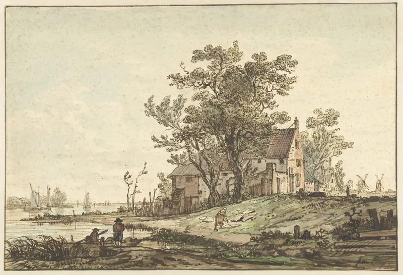 Oude boerderij aan een rivier Wall Art by Unknown - High-Resolution Digital Print