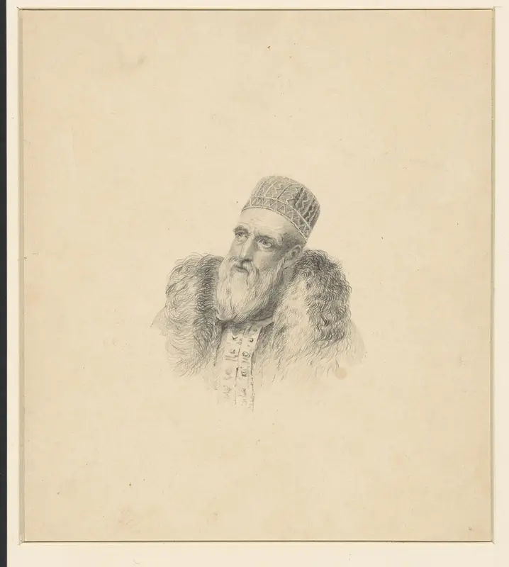 Oude gebaarde man in 17de-eeuwse fantasiekleding Wall Art by anonymous - High-Resolution Digital Print