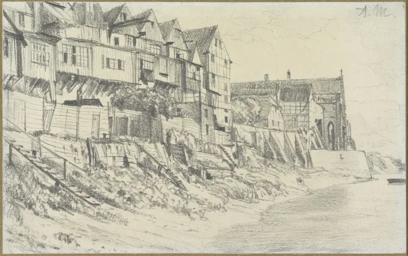 Oude huizen aan de Noord-Duitse kust Wall Art by Adolph Menzel - High-Resolution Digital Print