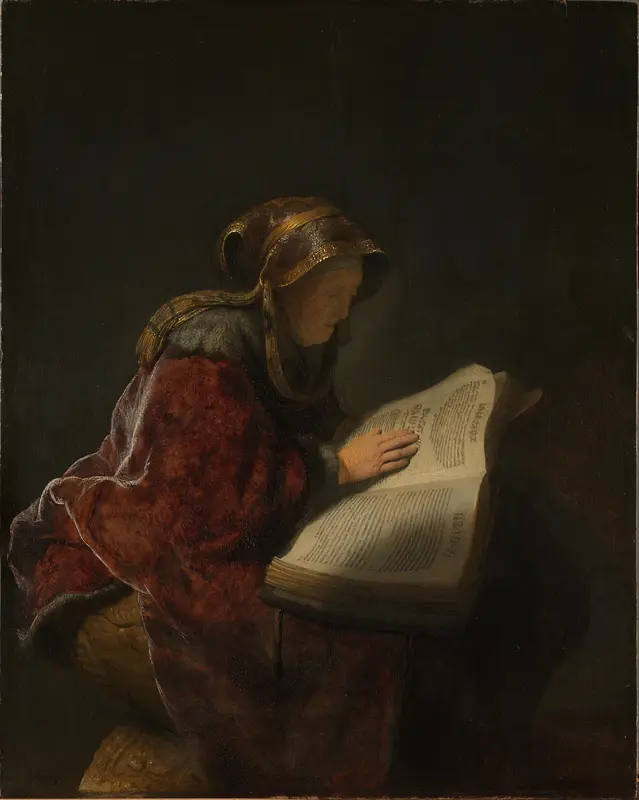 Oude lezende vrouw, waarschijnlijk de profetes Hanna Wall Art by Unknown - High-Resolution Digital Print