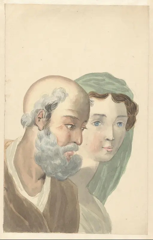 Oude man en jonge vrouw Wall Art by Unknown - High-Resolution Digital Print
