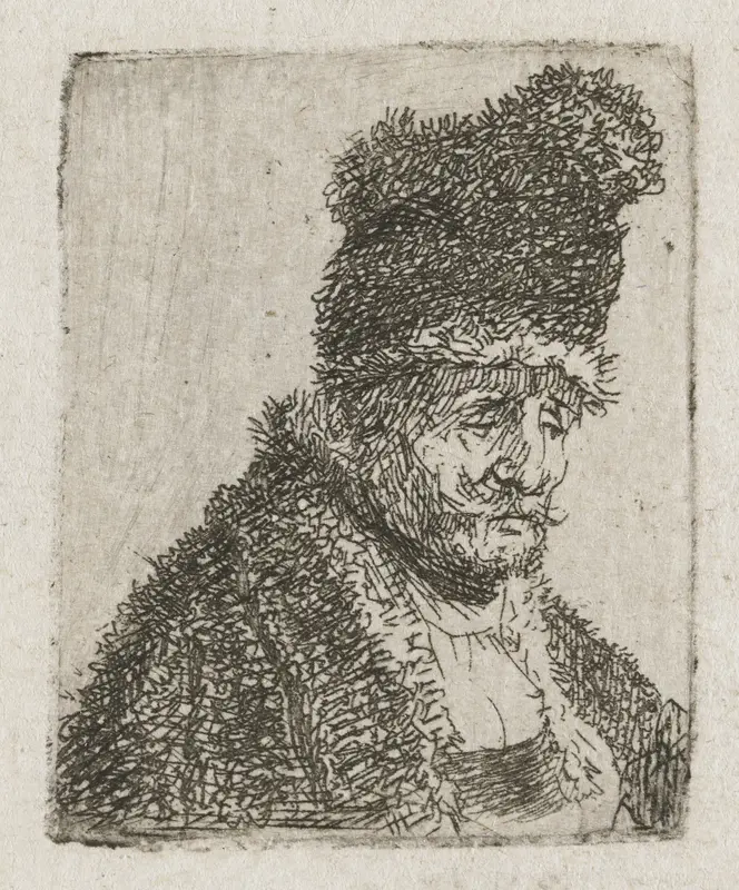 Oude man in bontjas en hoge muts Wall Art by Rembrandt van Rijn - High-Resolution Digital Print