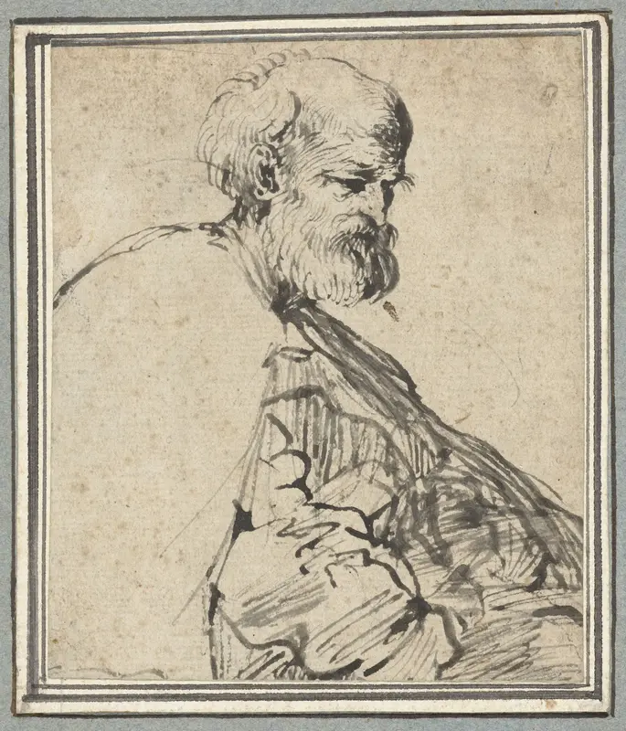 Oude man in een wijde mantel, ten halven lijve Wall Art by Unknown - High-Resolution Digital Print