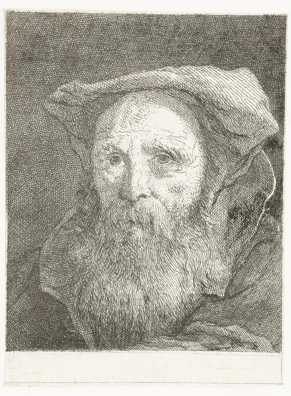 Oude man met baard en baret Wall Art by Giovanni Domenico Tiepolo - High-Resolution Digital Print