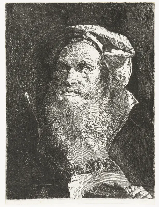Oude man met baard en boek Wall Art by Giovanni Domenico Tiepolo - High-Resolution Digital Print