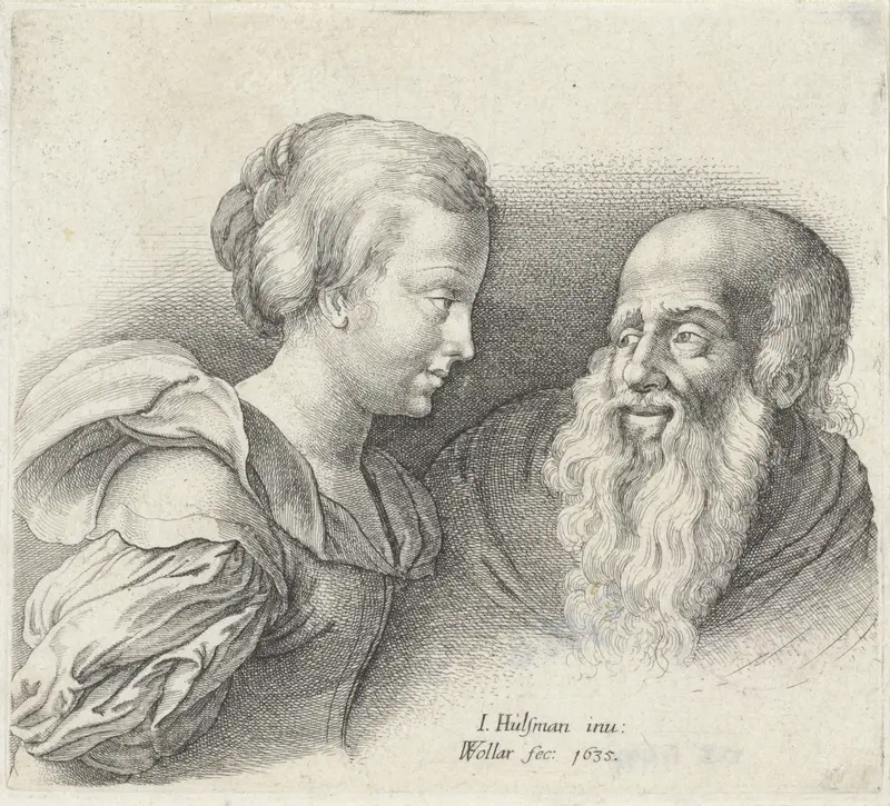 Oude man met baard en een jong meisje Wall Art by Unknown - High-Resolution Digital Print