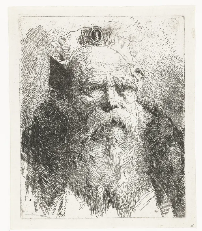 Oude man met baard en muts met sieraad Wall Art by Giovanni Domenico Tiepolo - High-Resolution Digital Print