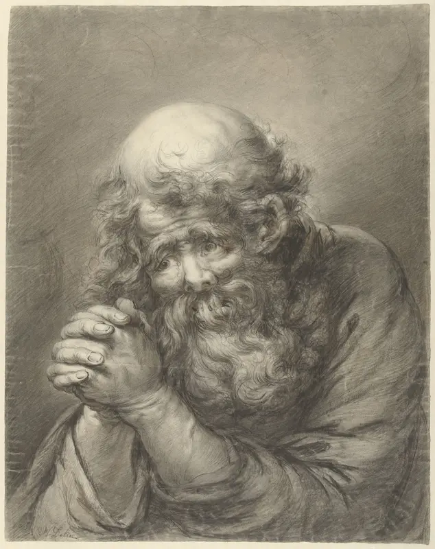 Oude man met baard met gevouwen handen Wall Art by Nicolas Joseph Delin - High-Resolution Digital Print
