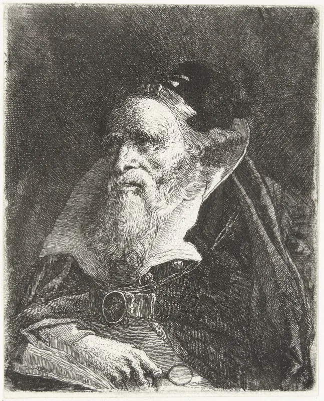 Oude man met boek en vergrootglas Wall Art by Giovanni Domenico Tiepolo - High-Resolution Digital Print